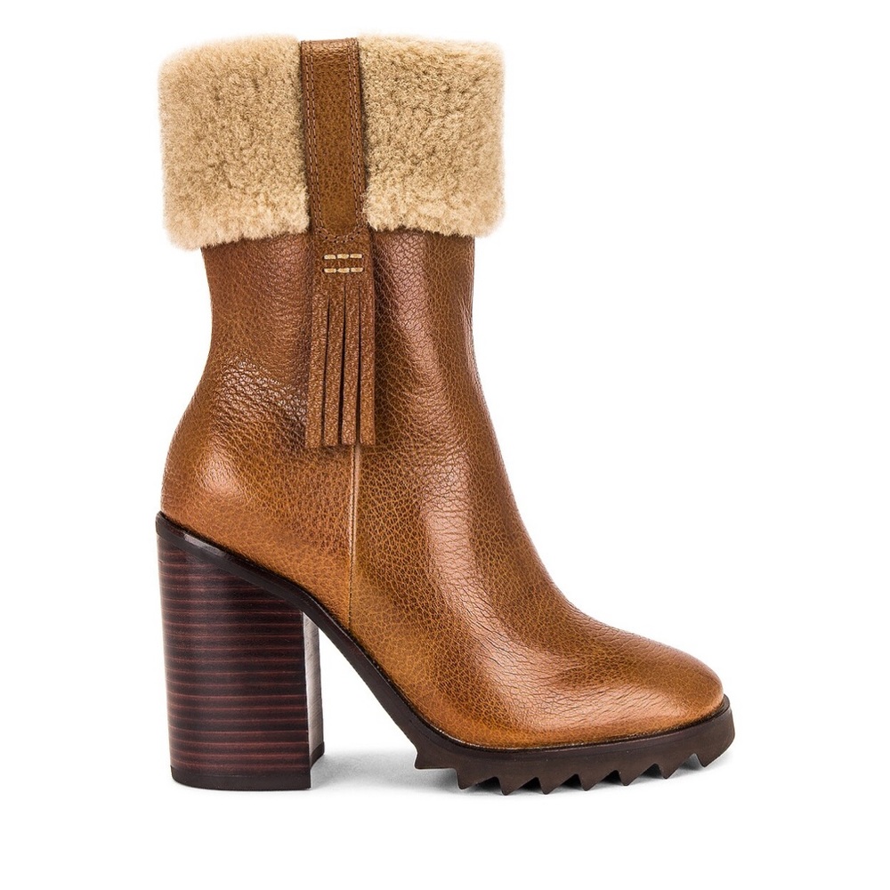 PAIGE leather brown boot fur heel NWT Whitney boot